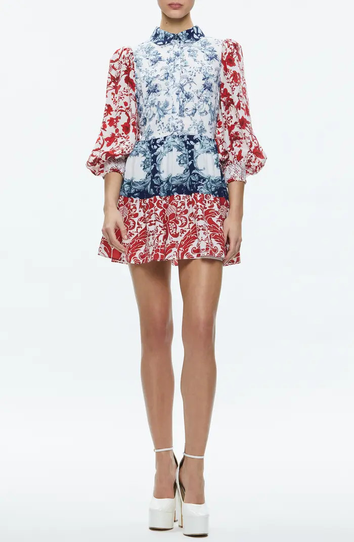 Paulie Mixed Floral Balloon Sleeve Minidress | Nordstrom