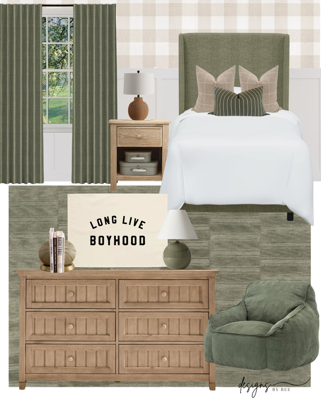 Teen boys bedroom decor mood board, boys bedroom decor ideas, green boys bedroom, sports themed boys bedroom, masculine bedroom, boys room decor, teen bedroom design #boysbedroom 

 #LTKHome #LTKKids