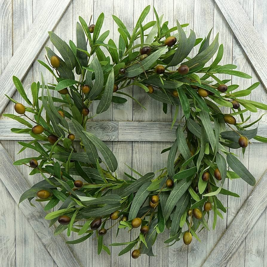 20 inches Artificial Green Olive Wreath Greenery Wreath with Olive Leaves, Bean for Front Door In... | Amazon (US)