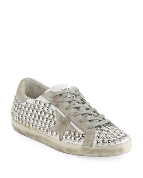 Golden Goose Superstar Old Studded Low-Top Sneaker, White | Neiman Marcus