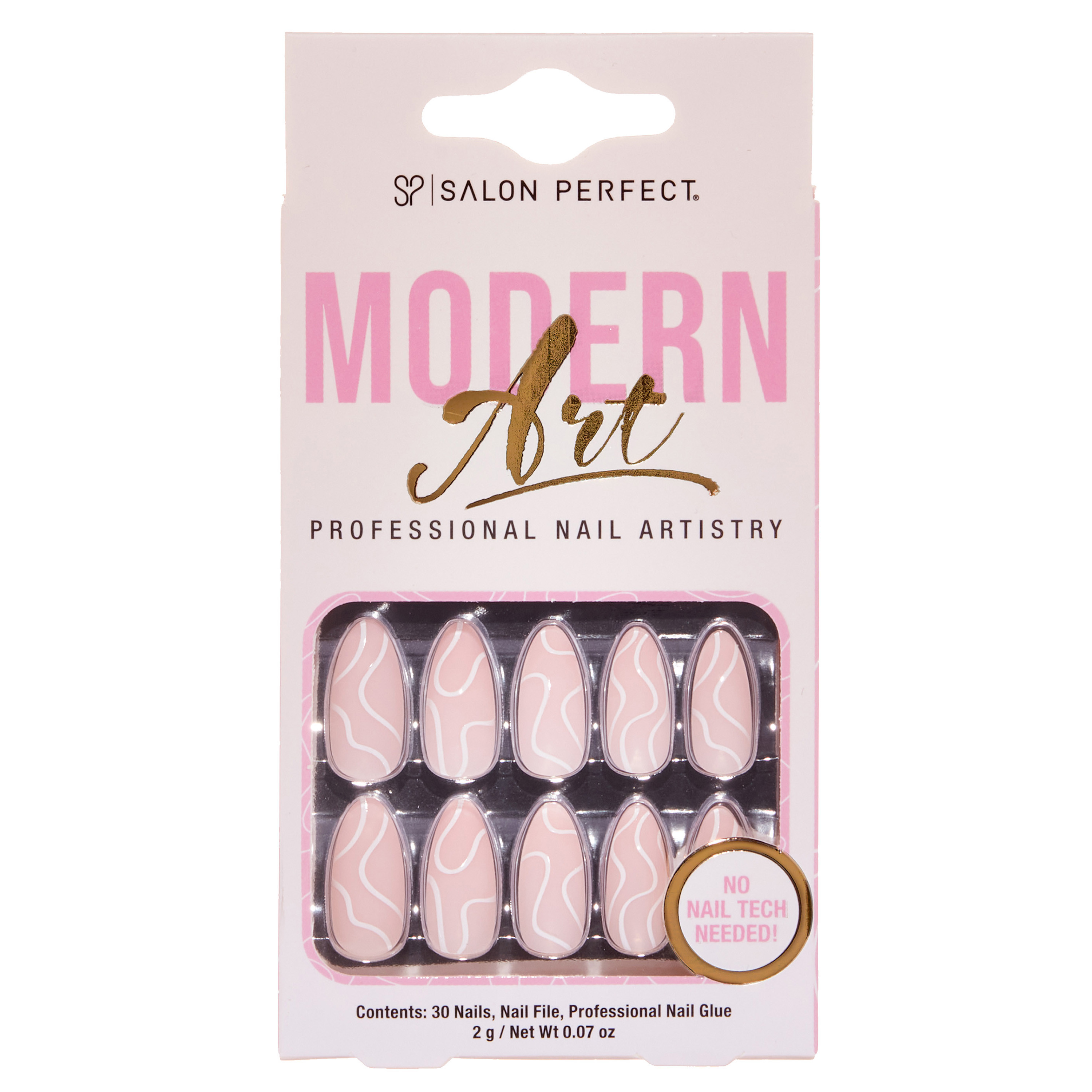 Salon Perfect Artificial Press On Nails, 191 Modern Art White Swirls Matte Medium Almond, Glue On... | Walmart (US)