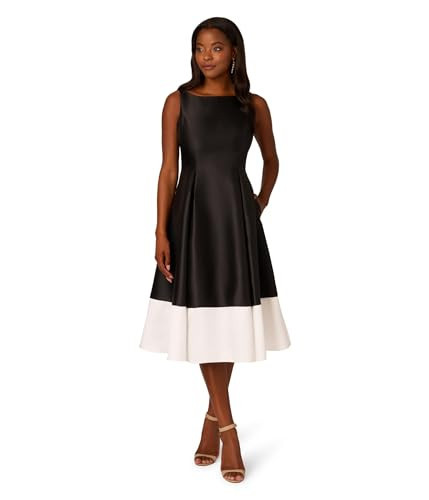 Adrianna Papell Women's Two Toned Mikado Midi Dress, Black/Ivory | Amazon (US)