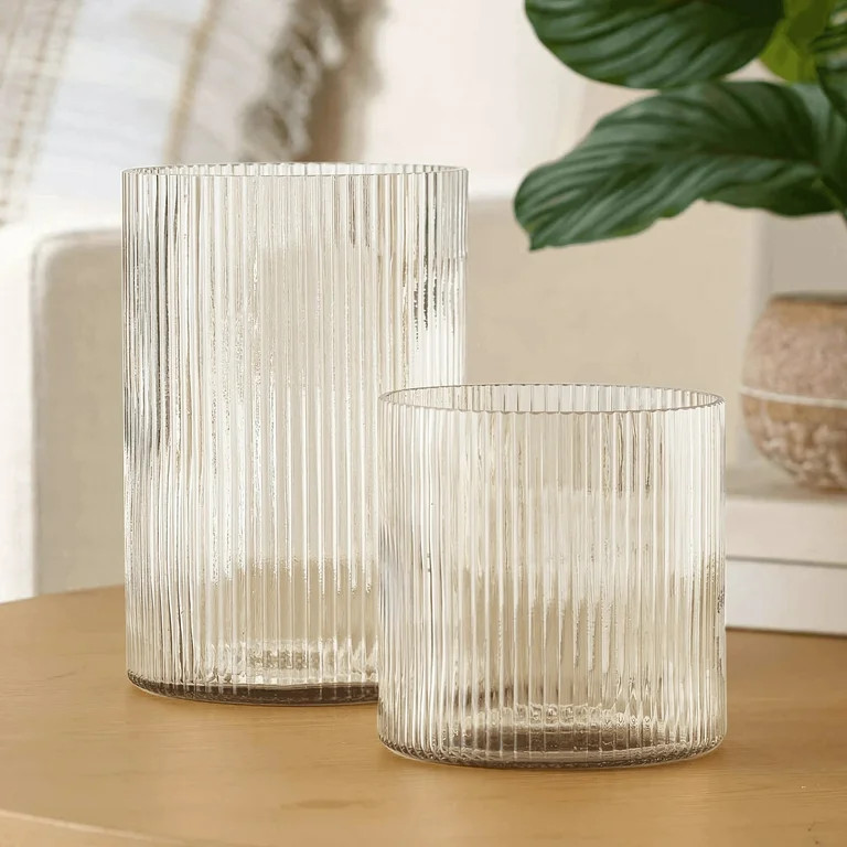 Better Homes & Gardens Clear Glass Ribbed Hurricane Candleholder, 8", Large | Walmart (US)