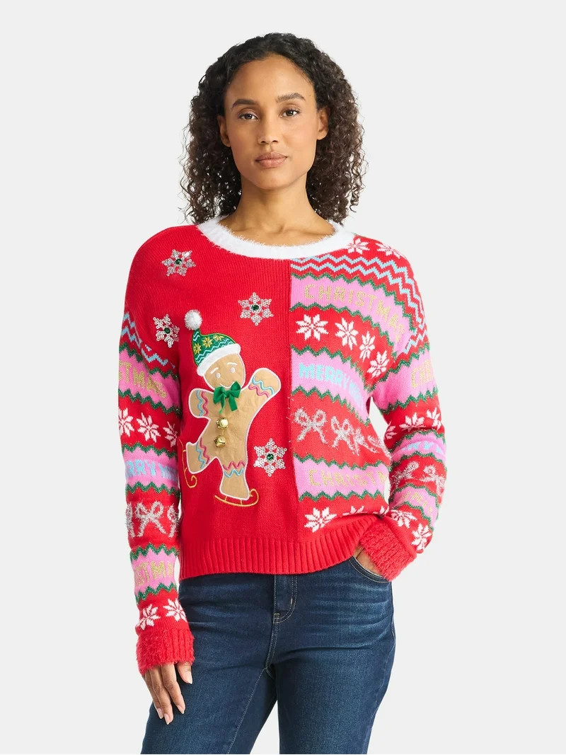 Holiday Time Women's Embellished Pullover Christmas Sweater, Midweight, Sizes XS-XXXL | Walmart (US)