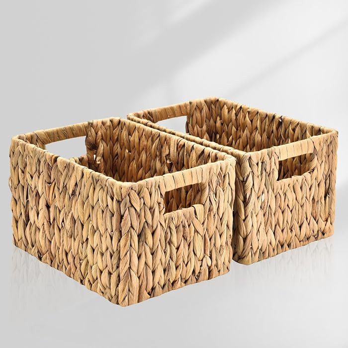 ELONG HOME Water Hyacinth Rectangular Wicker Baskets, 12" Wicker Basket 2 Pack, Woven Storage Bas... | Amazon (US)