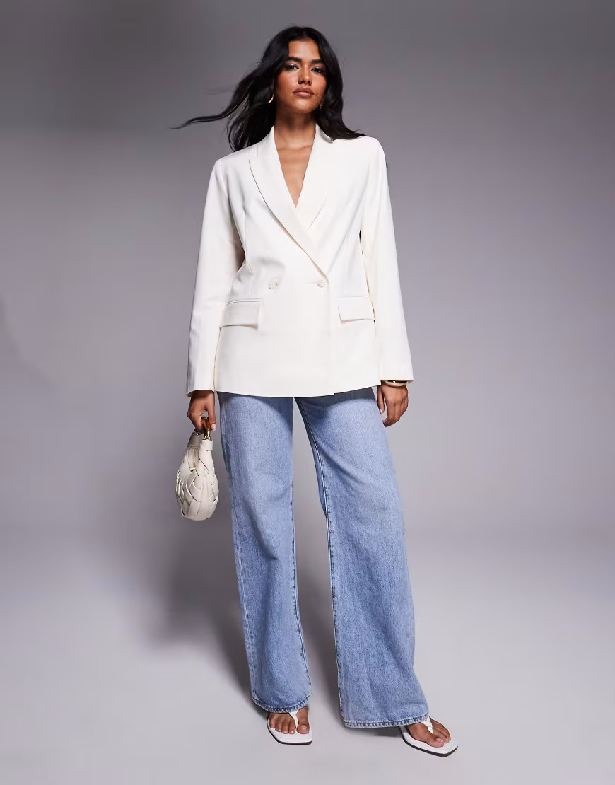 ASOS DESIGN double breasted blazer in cream-White | ASOS (Global)