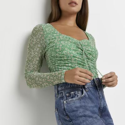 Green floral ruched top | River Island (UK & IE)