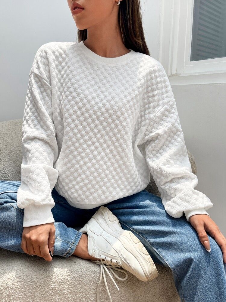 SHEIN Textured Drop Shoulder Sweatshirt | SHEIN