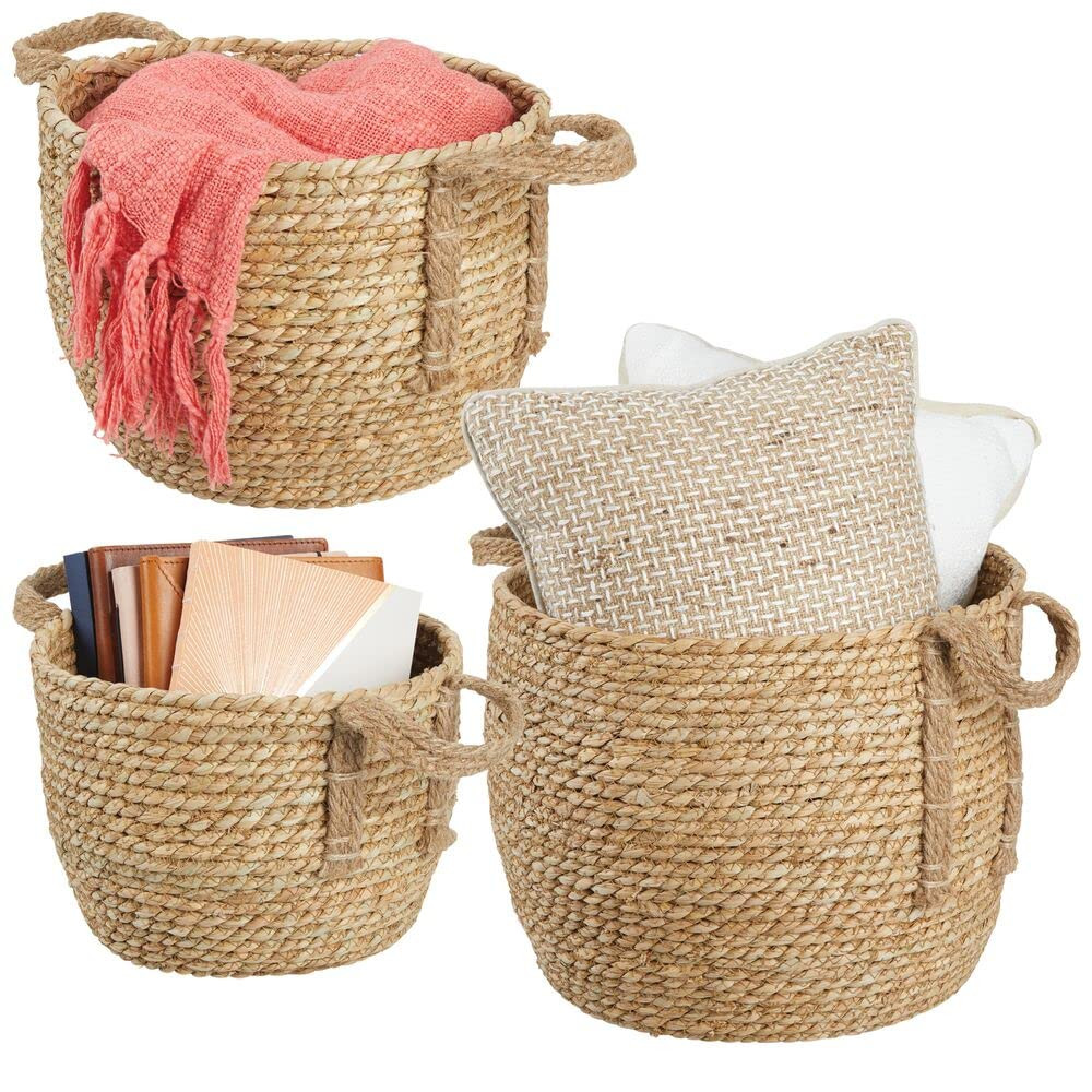 mDesign Round Woven Braided Rope Seagrass Home Storage Baskets, Jute Handles - for Organizing Closet | Amazon (US)