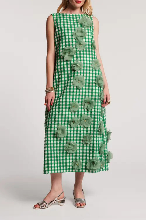 Frances Valentine Origami Dress Gingham in Green/oyster at Nordstrom, Size 1X | Nordstrom
