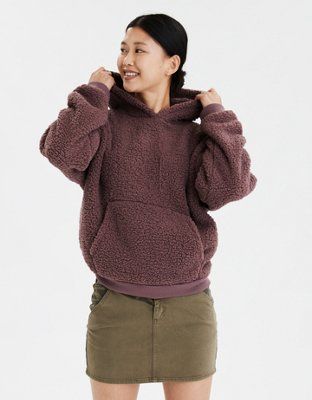 AE Fuzzy Sherpa Pullover Hoodie | American Eagle Outfitters (US & CA)
