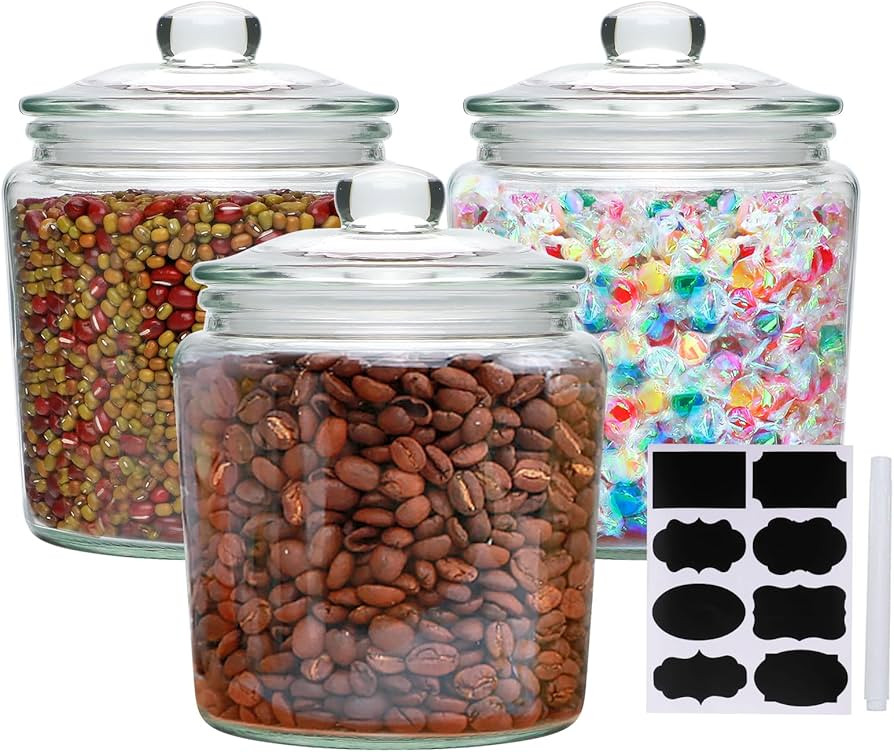 Accguan Glass Cookie Jar,33oz Glass Food Storage Containers with Glass Lid,Glass Jars for Bath Sa... | Amazon (US)