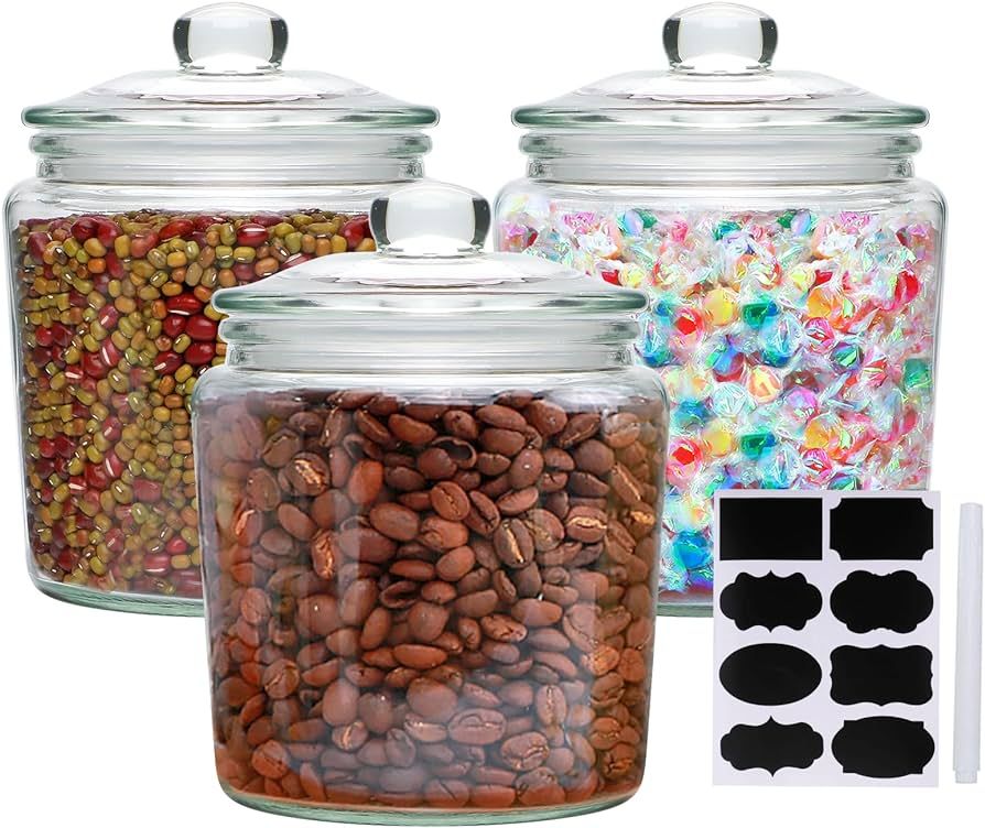 Accguan Glass Cookie Jar,33oz Glass Food Storage Containers with Glass Lid,Glass Jars for Bath Sa... | Amazon (US)
