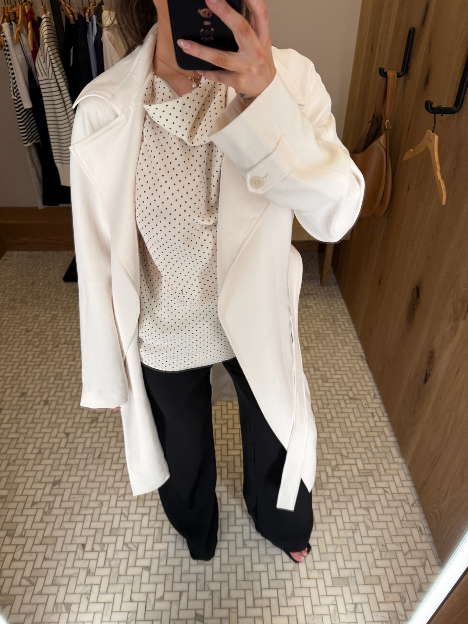 Elevated spring style 🤍 #polkadots #trenchcoat #fashion #sophisticated 

#LTKWorkwear #LTKootd #LTKSeasonal