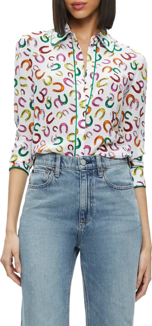 Willa Horseshoe Print Silk Button-Up Shirt | Nordstrom