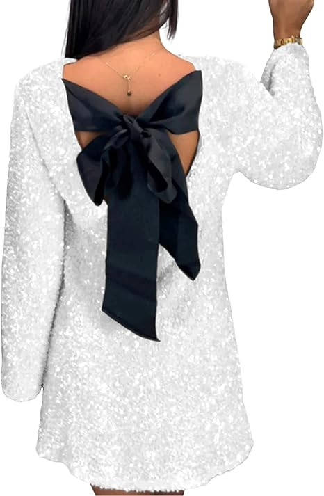 Lentta Women's Sequined Dress Petersham Ribbon Long Sleeve Party Night Out Club Festival Dresses | Amazon (US)