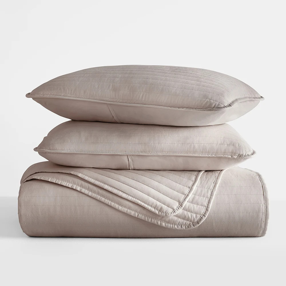 3-Piece Stripe Stitch Quilted Coverlet Set | Linens and Hutch
