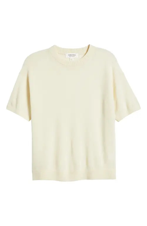 Nordstrom Short Sleeve Cashmere Sweater in Yellow Pale at Nordstrom, Size Xx-Small | Nordstrom