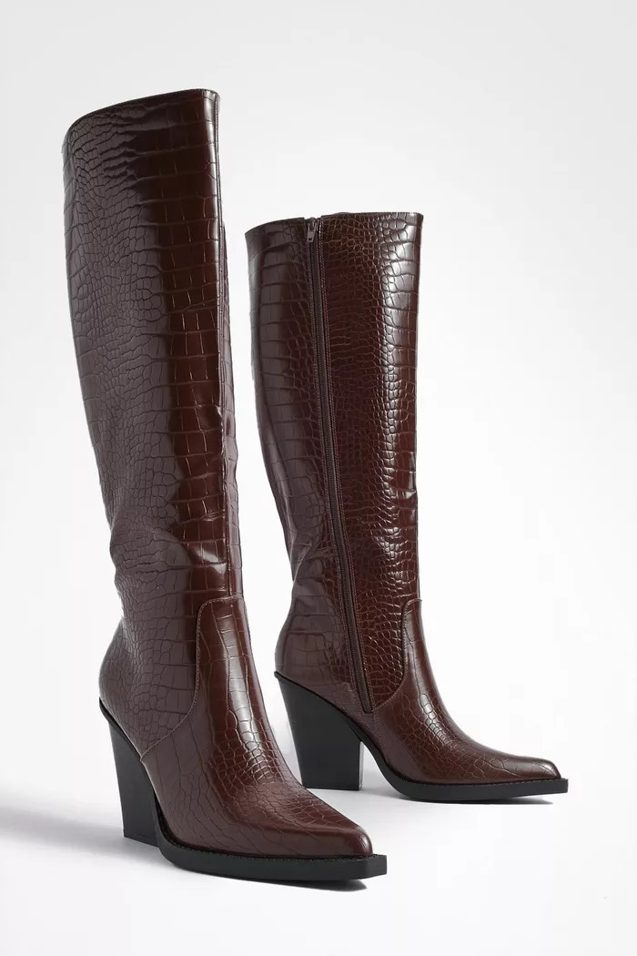 Chunky Sole Knee High Croc Cowboy Boots | boohoo (US & Canada)
