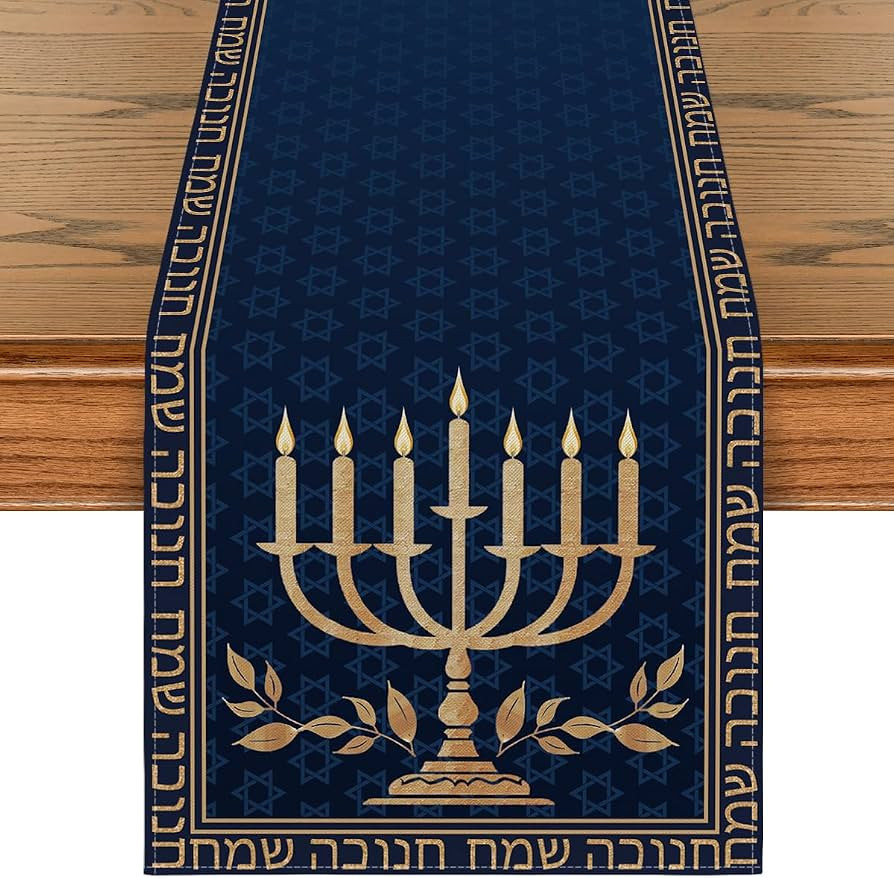 Artoid Mode Candle Menorah Hanukkah Table Runner, Hexagram Chanukah Holiday Kitchen Dining Table ... | Amazon (US)