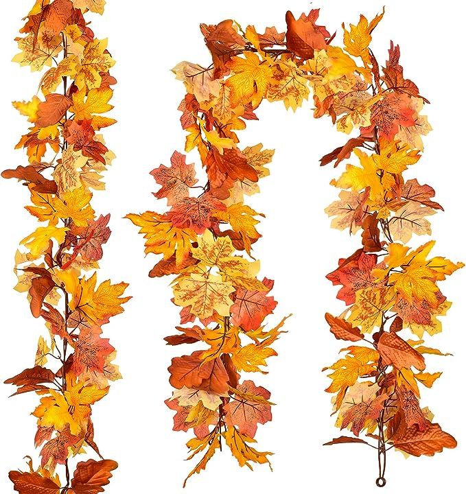 DearHouse 2 Pack Fall Garland Maple Leaf,Hanging Vine Garland Artificial Autumn Foliage Garland T... | Amazon (US)
