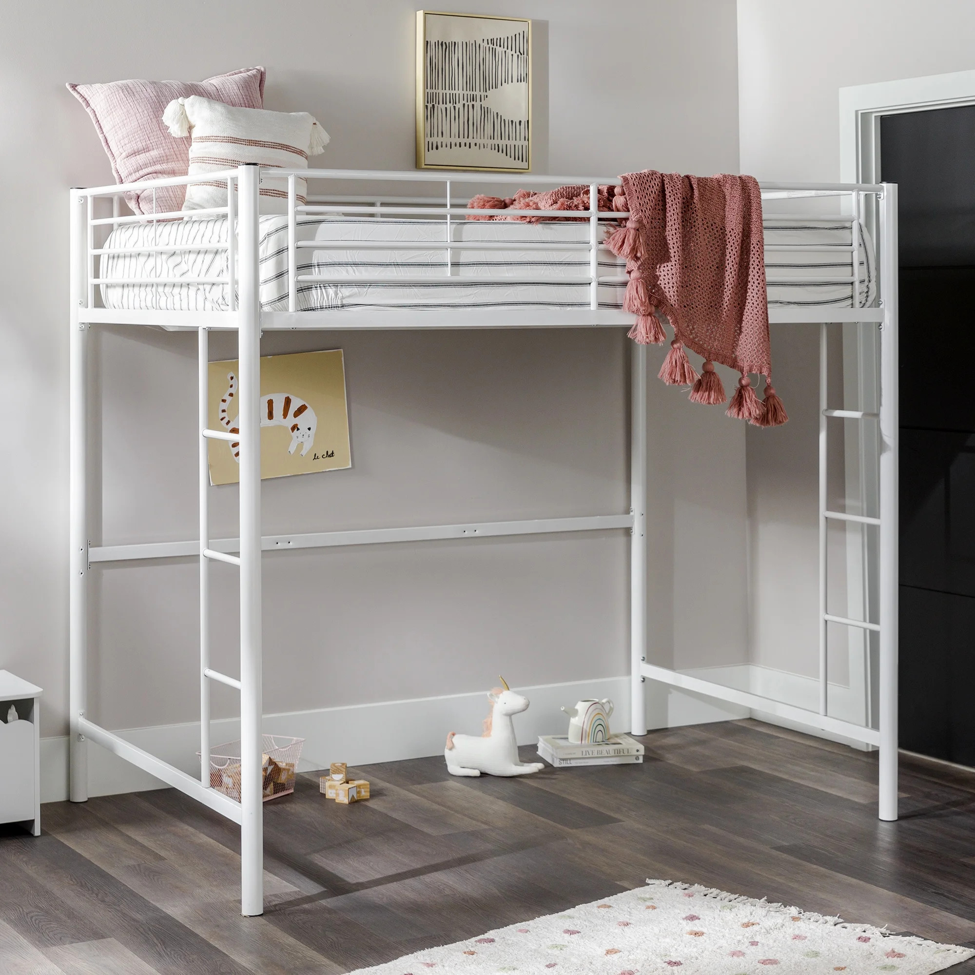Walker Edison Full Size Premium Metal Loft Bed - White - Walmart.com | Walmart (US)