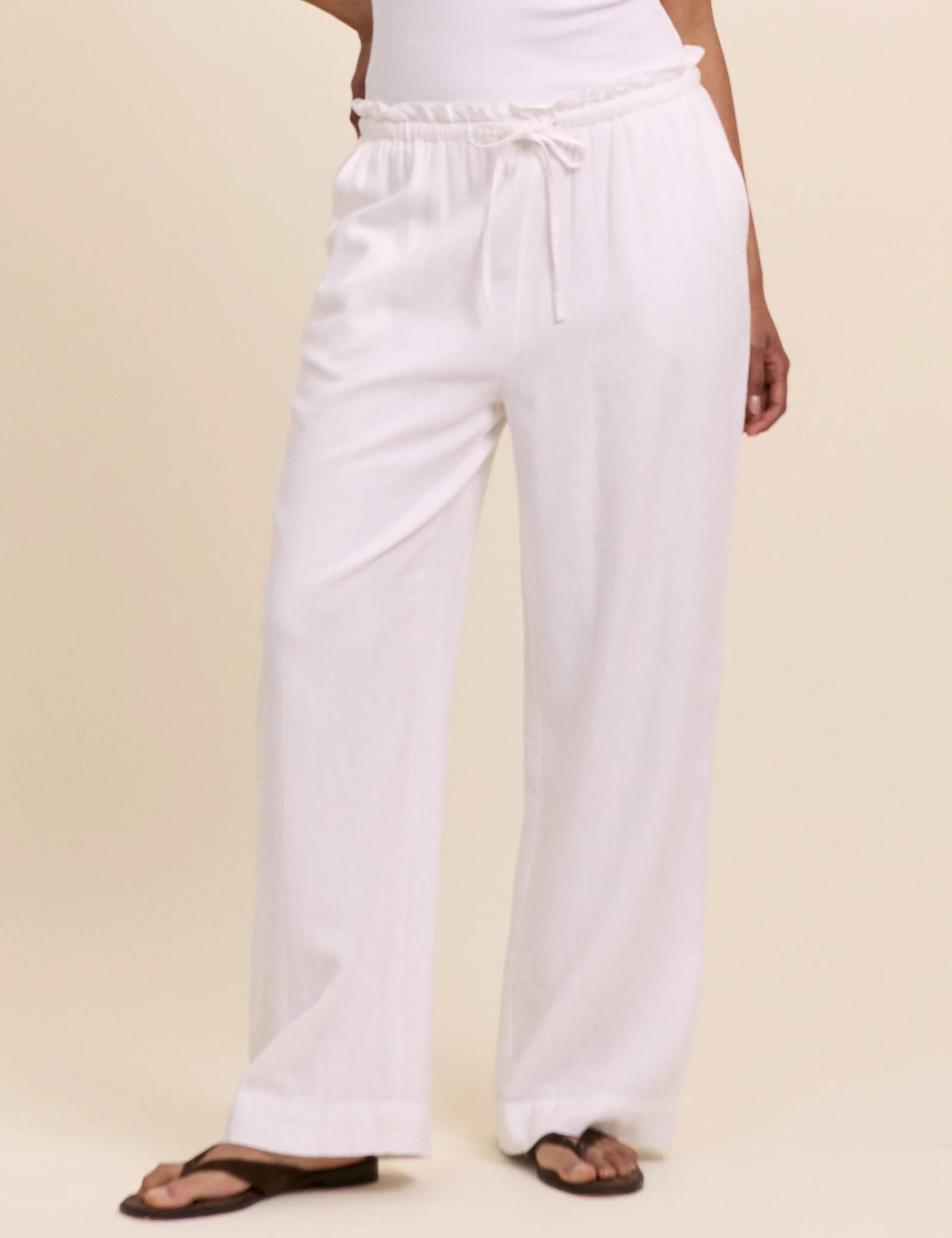 White Linen-Blend Straight Leg Trousers | Nobody's Child