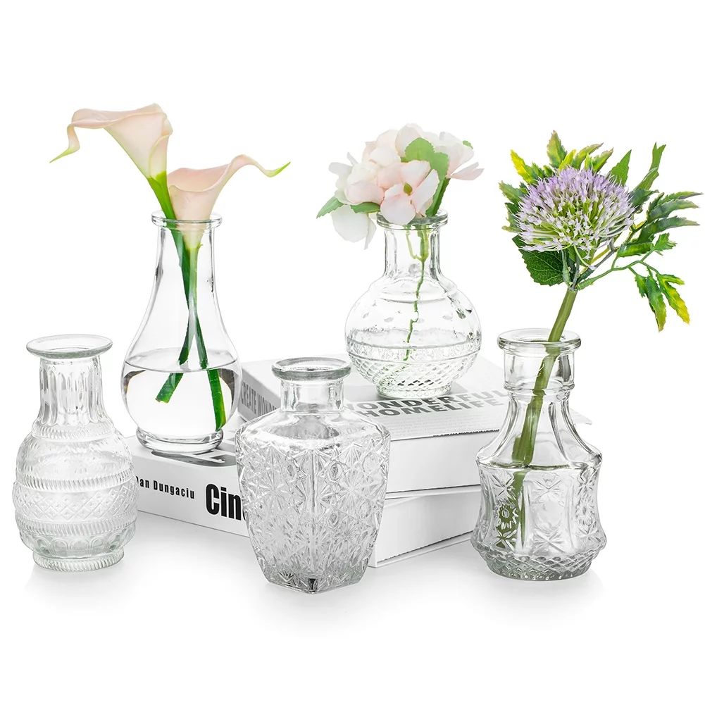 Nuptio Glass Vase for Centerpieces Cheap Bulk Flower Bud Vases Set of 5 Clear Vases for Home Deco... | Walmart (US)