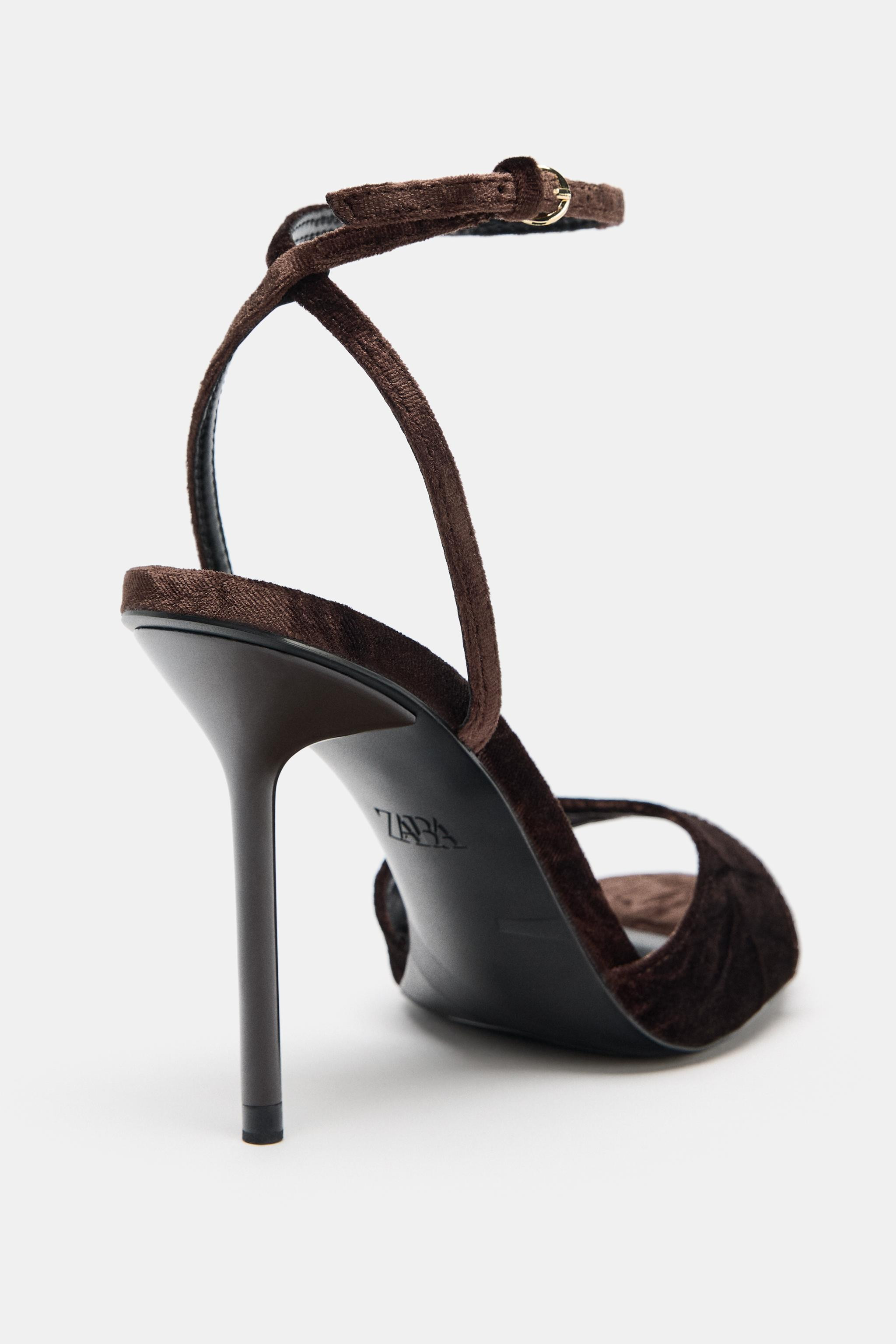 VELVET-EFFECT HEELED SANDALS | Zara UK