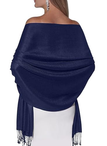 Pashmina Shawls and Wraps for Evening Dresses, Large Soft Pashmina Wedding Navy Deep Blue Shawl | Amazon (US)