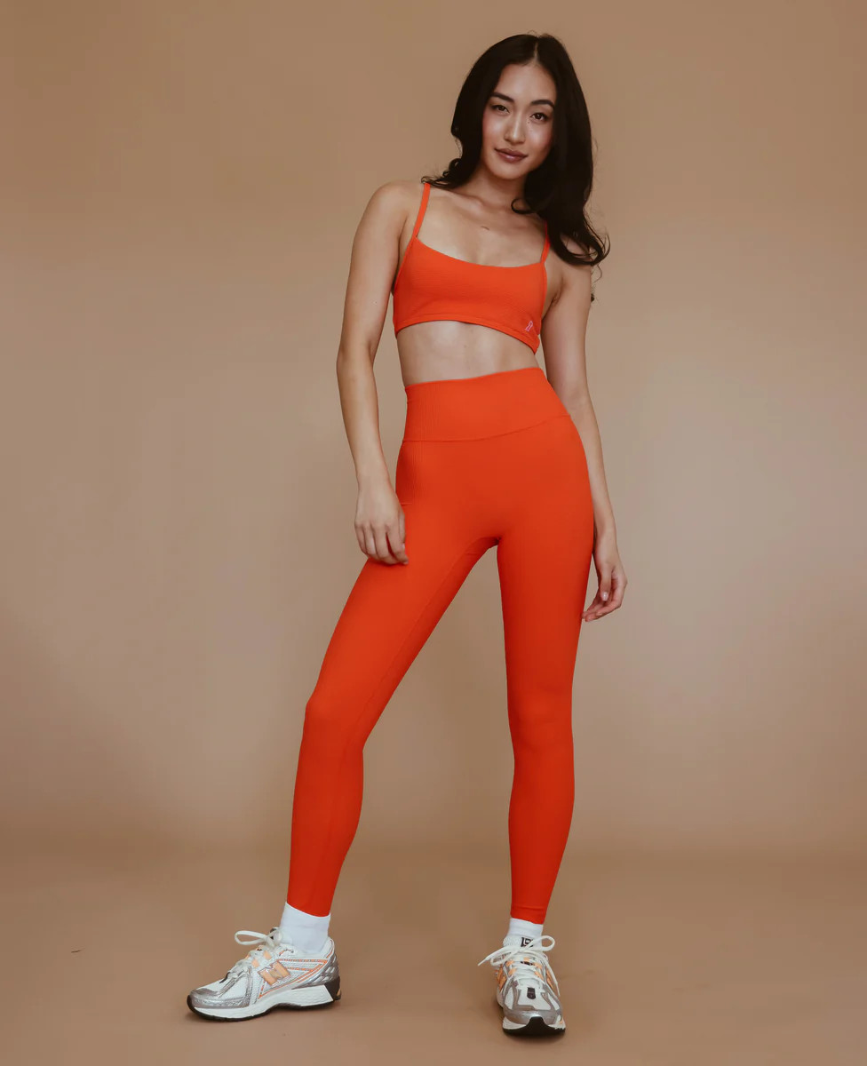 High Rise NFS Ribbed Legging - Tangerine Tango | Cara Loren Active