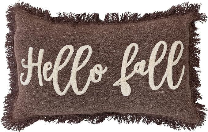 Creative Co-Op 20' L x 12' H Stonewashed Cotton Tufted Lumbar Pillow w/Fringe Hello Fall, Brown &... | Amazon (US)