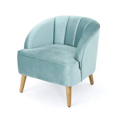 Curved Mid-century Modern Velvet Chair With Robust Rubberwood Legs, Blue Textured And Solid Base | Wayfair North America