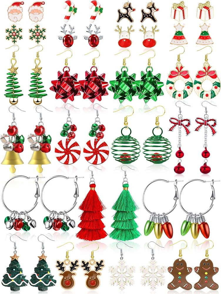 23 Pairs Christmas Earrings for Women Xmas Holiday Dangle Earrings Christmas Stud Tree Snowflake ... | Amazon (US)