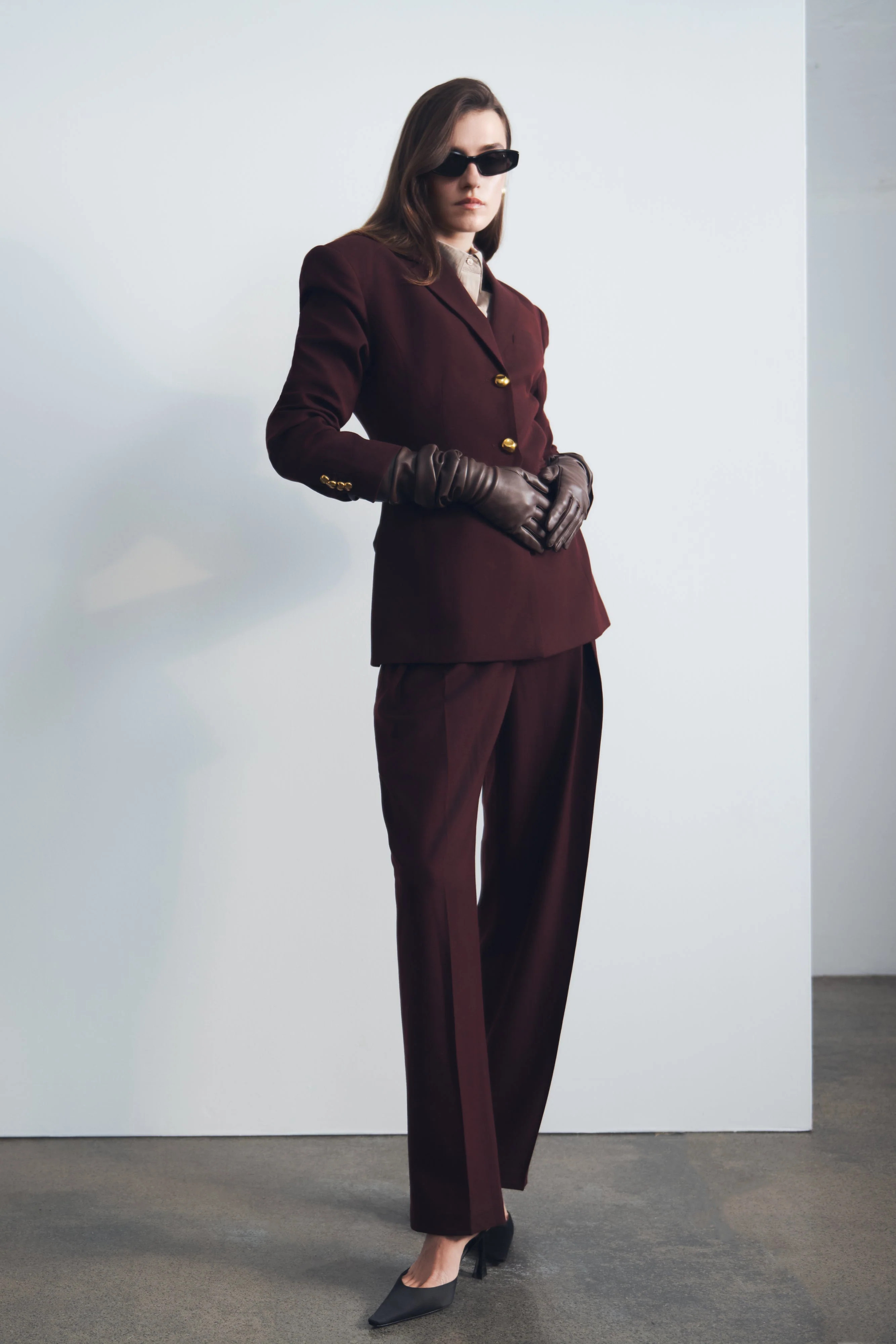 Penelope Pleated High Waisted Pants - Mahogany | Meshki UK