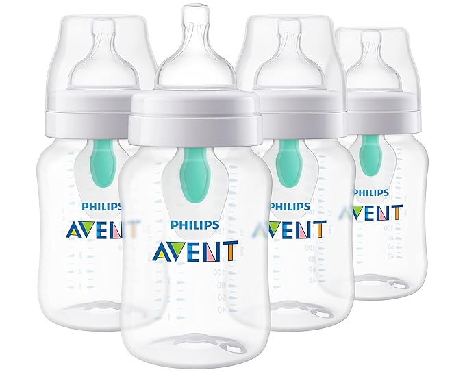 Philips Avent Anti-Colic Baby Bottle with AirFree Vent, 9oz, 4pk, Clear, SCY703/04 | Amazon (US)