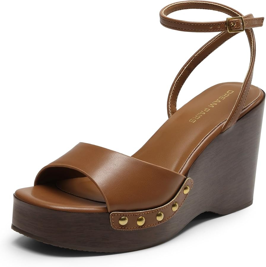 DREAM PAIRS Wedge Sandals for Women,Dressy Platform Square-Toe Ankle Buckle Studded Fashion Sanda... | Amazon (US)