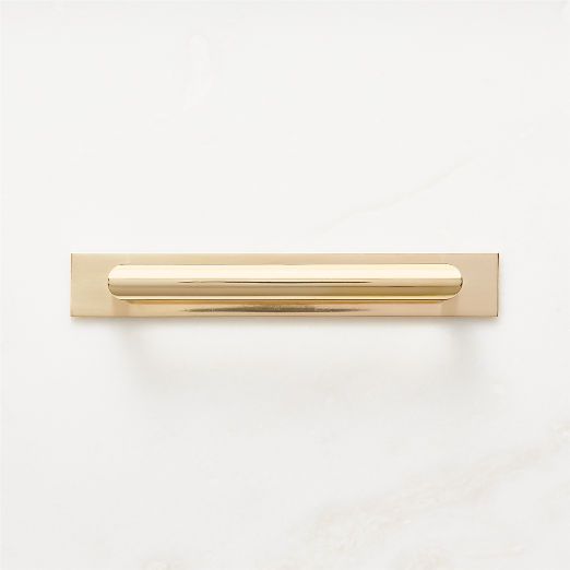 Curveaux Curved Unlacquered Brass Cabinet Handle with Backplate 8" | CB2 | CB2