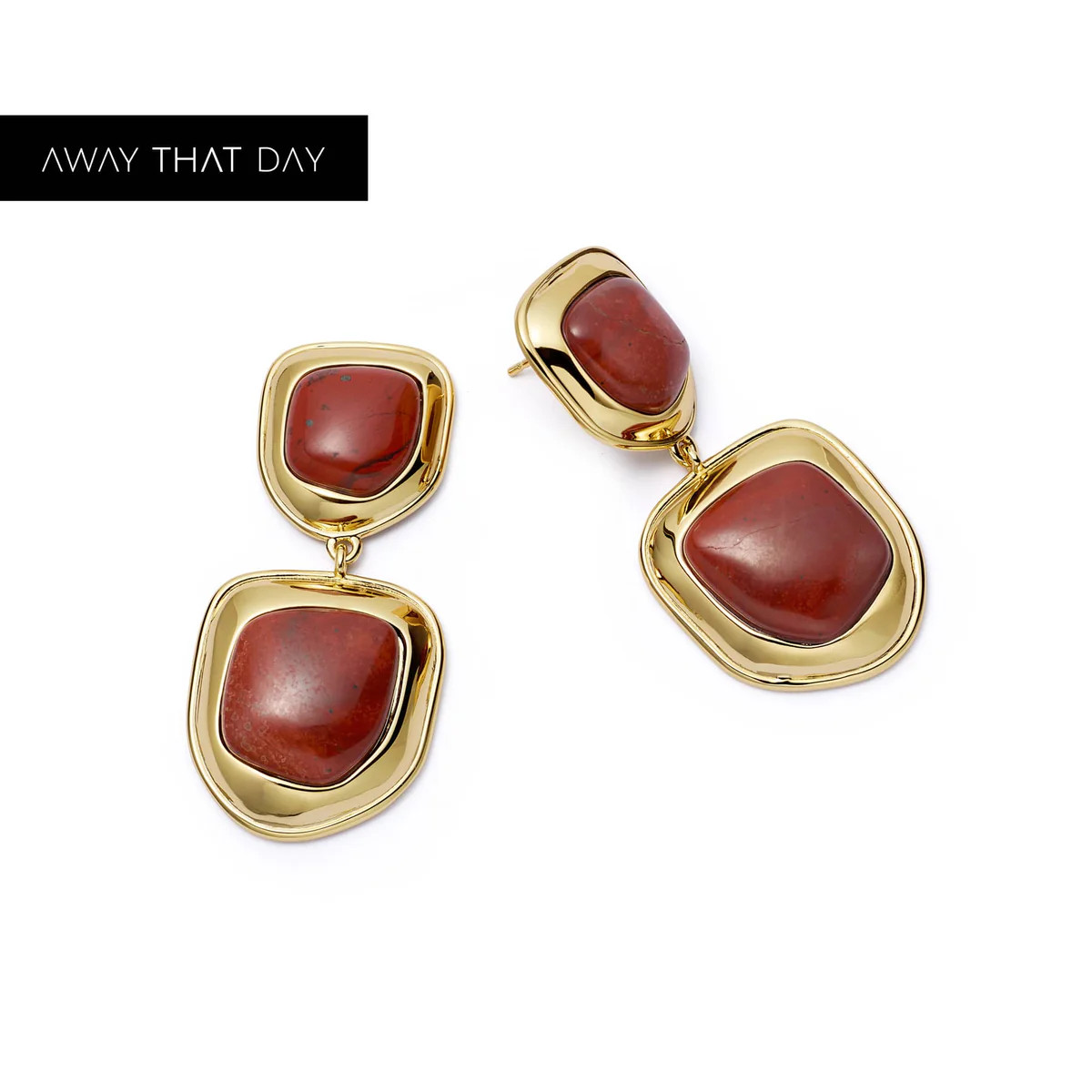 Red Jasper Organic Double Drop Earrings 18ct Gold Plate | Daisy London Jewellery
