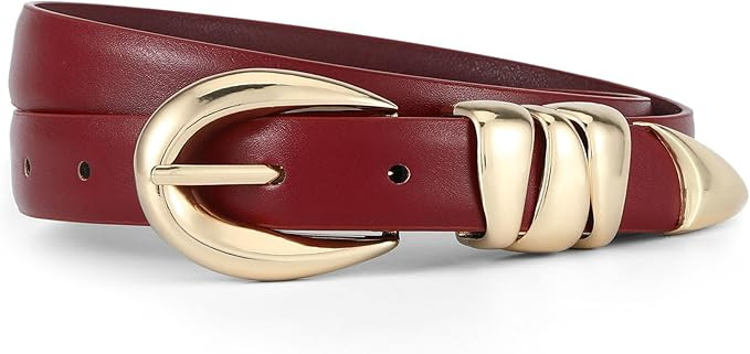 HOTWILL Women Skinny Belt for Jeans Dress Pants Ladies Fashion Faux Leather Waist Belt with Gold ... | Amazon (US)