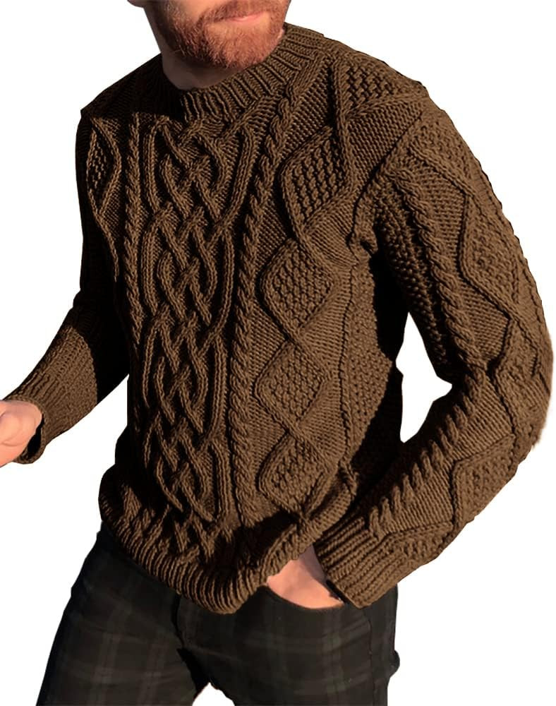 NIUBIA Men's Slim Fit Crewneck Pullover Sweater Winter Casual Chunky Cable Knit Comfort Heavy Lon... | Amazon (US)