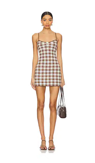 Gingham Knit Mini Dress in Brown | Revolve Clothing (Global)