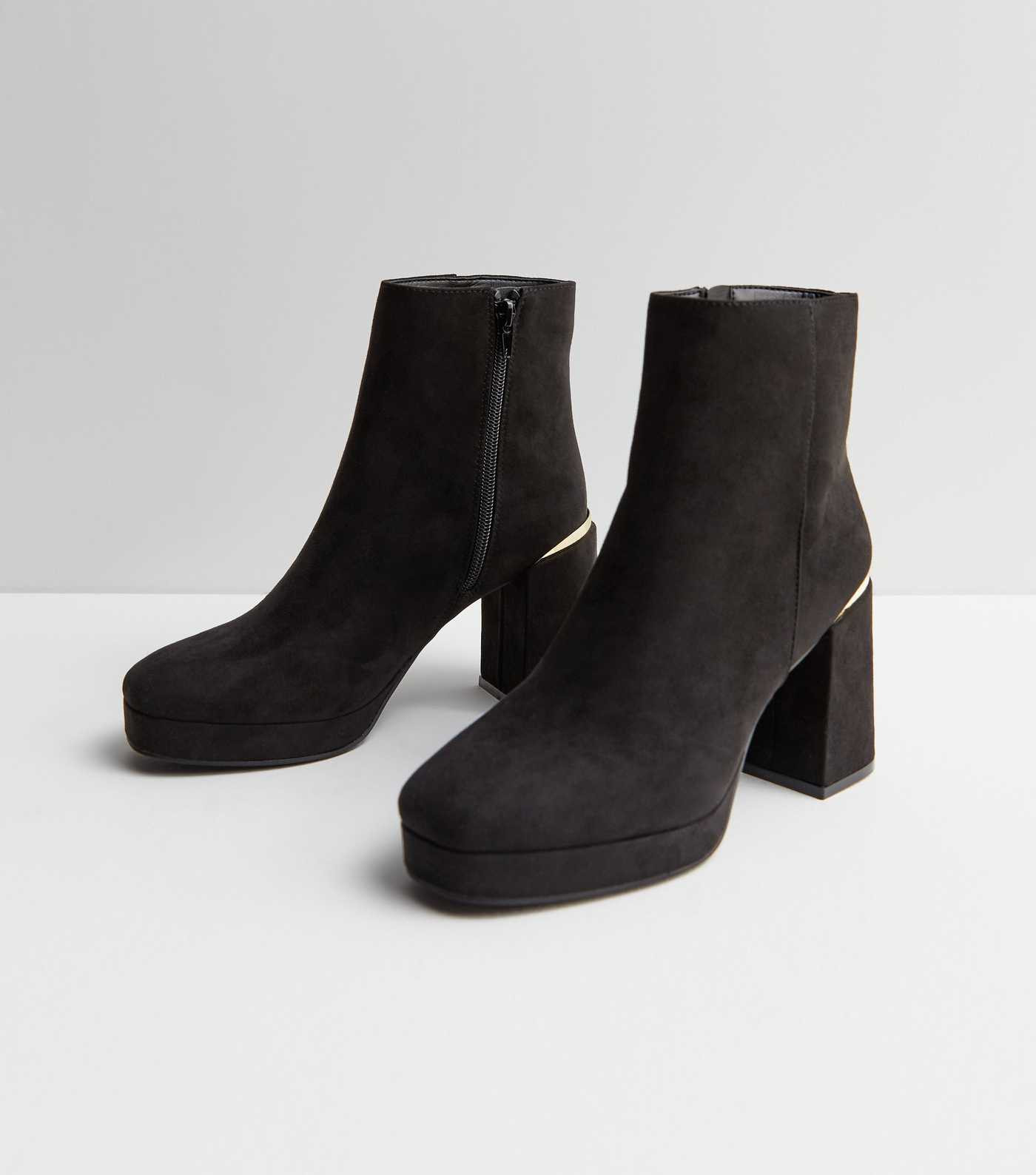 Black Suedette Metal Trim Block Heel Ankle Boots | New Look | New Look (UK)
