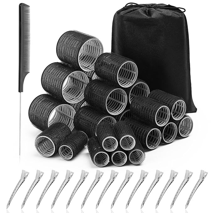 Acejoz Hair Rollers for Blowout Look, 38 Pcs Self Grip Hair Rollers Set with 4 Sizes, 12 Pcs Hair... | Amazon (US)