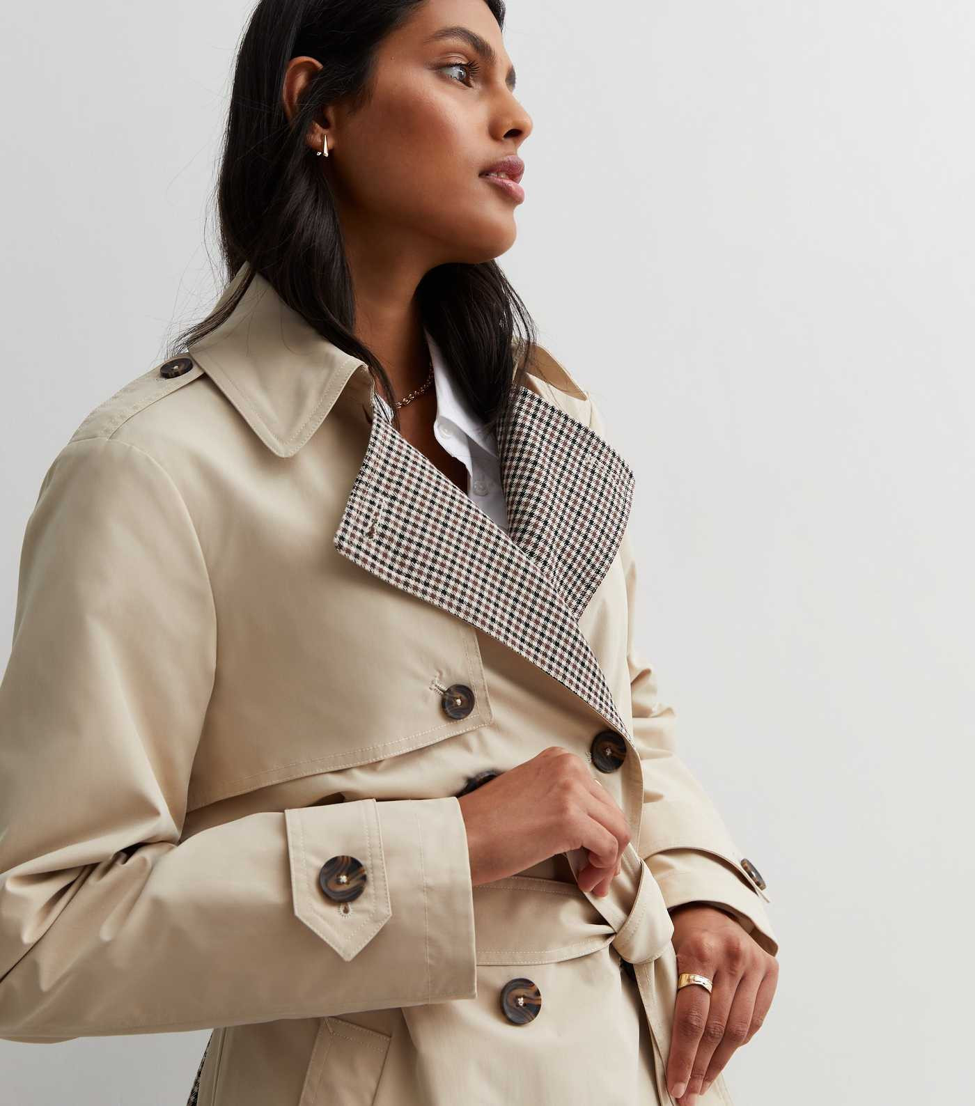 Stone Check Revere Collar Belted Trench Coat | New Look | New Look (UK)