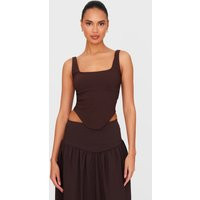 Dark Brown Stretch Woven Square Neck Corset Top | PrettyLittleThing US