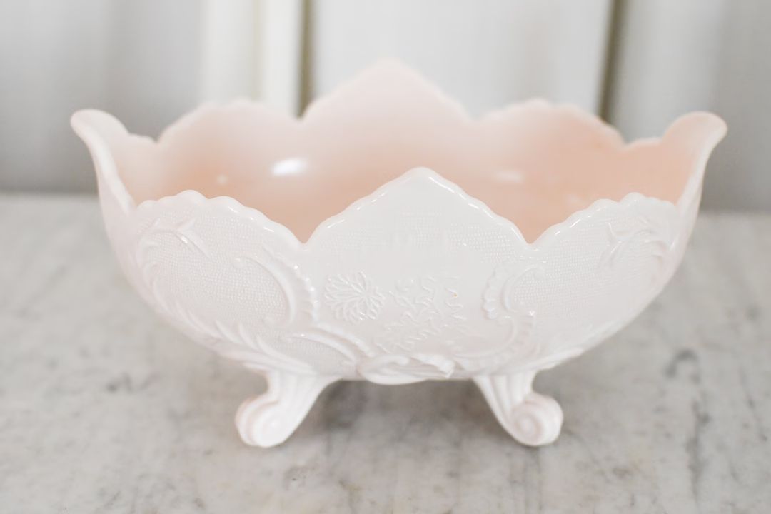 Vintage Jeanette Lombardi Pink Milk Glass Vase // Pink Milk Glass Bowl | Etsy (US)