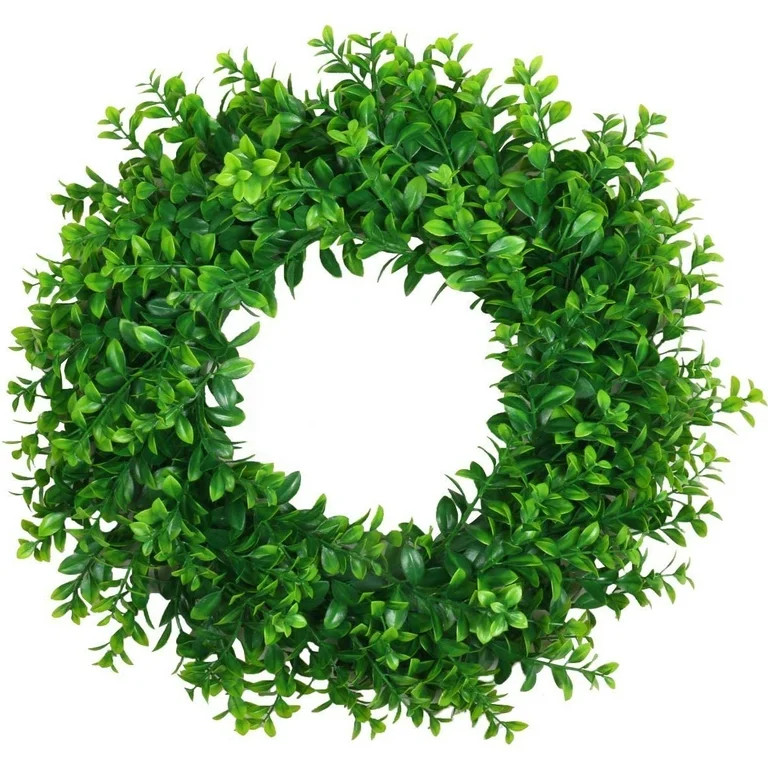Boxwood Wreath Green Leaves Wreath Artificial Greenery Hanging Garland for Front Door Wall Window... | Walmart (US)