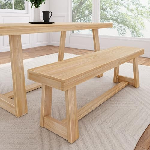 Plank+Beam 60 Inch Farmhouse Dining Bench, Solid Wood Entryway Bench, Wooden Outdoor Bench, Kitchen Dining Seat, Dining Room, Home Office, Living Room Furniture, Easy Assembly, Blonde Wirebrush | Amazon (US)
