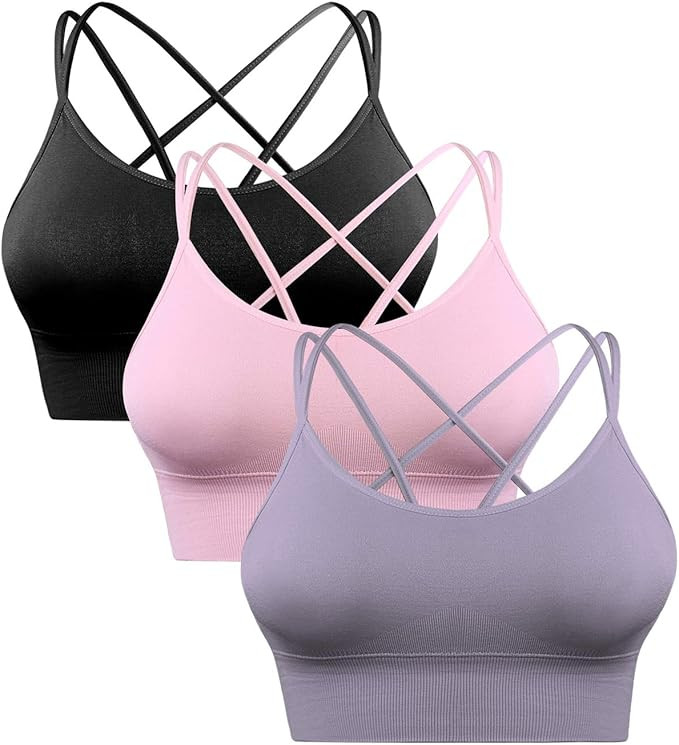 Sykooria 3 Pack Strappy Sports Bra for Women Sexy Crisscross for Yoga Running Athletic Gym Workou... | Amazon (US)